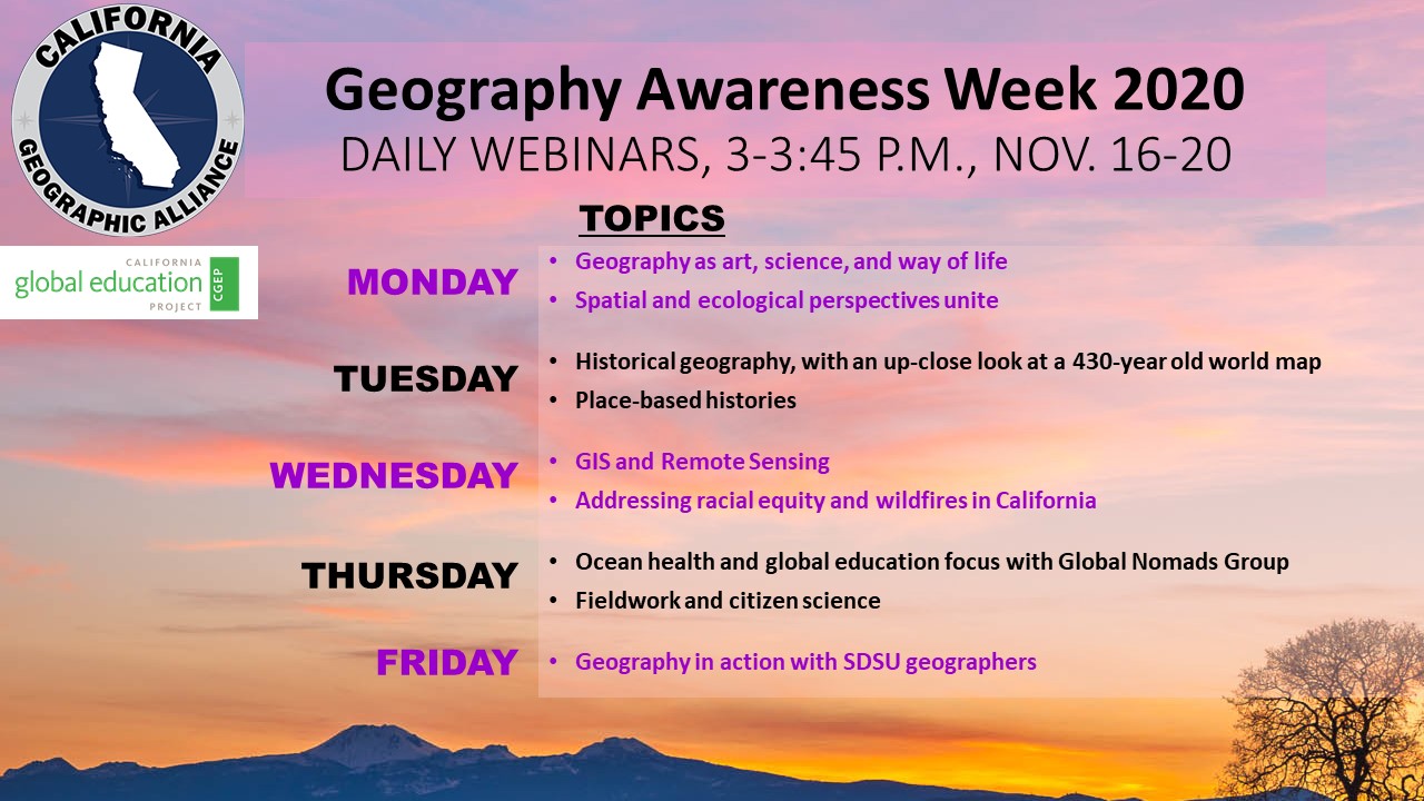 Image lists daily topics for webinars to be held Nov. 16-20, 2020. 