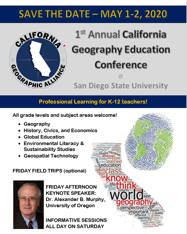 Graphic image promoting First California Geography Education Conference.